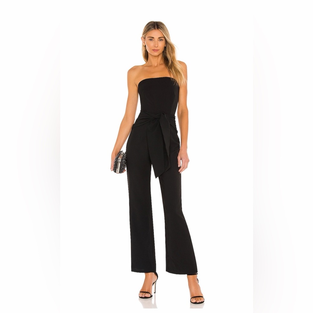 Superdown Jordan Tie Waist Black Strapless Jumpsuit